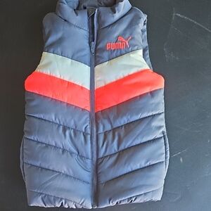Puma Chevron Puffer Vest in Gray and Red